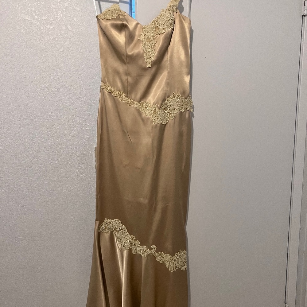 Gold one shoulder formal dress
